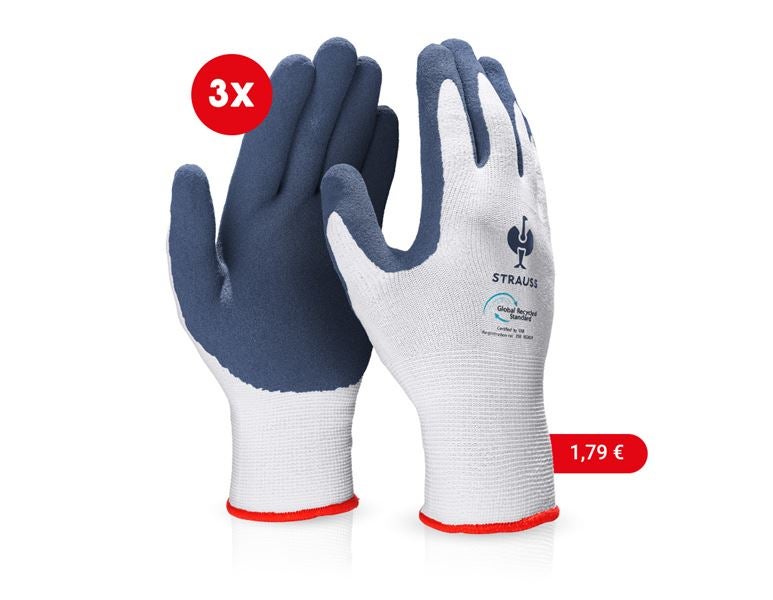 Hauptansicht, Beschichtet, e.s. Latexschaum-Handschuhe recycled, 3 Paar, blau/weiß