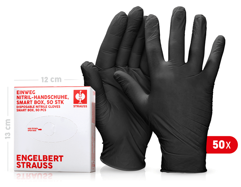 Hauptansicht, Arbeitsschutz, Einweg Nitril-Handschuhe, puderfrei, smart box, schwarz