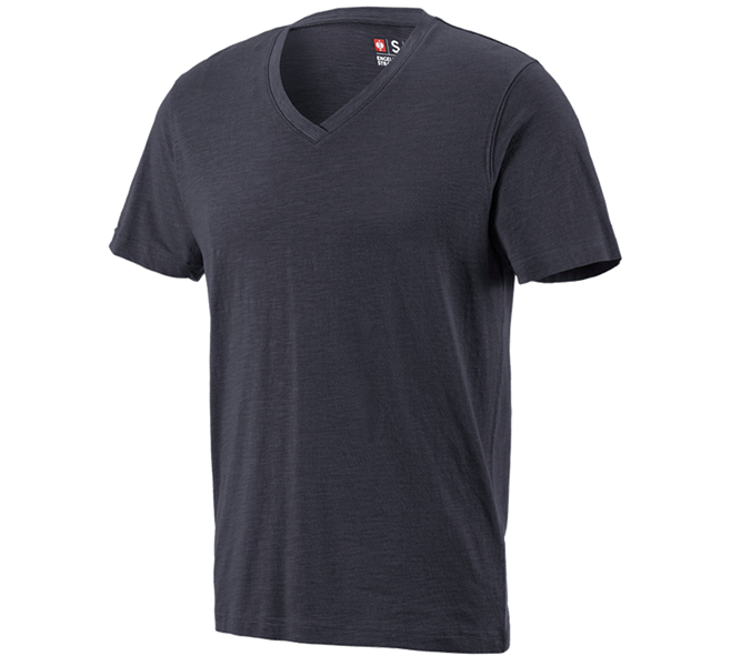 Hauptansicht, T-Shirts, e.s. T-Shirt cotton slub V-Neck, saphir