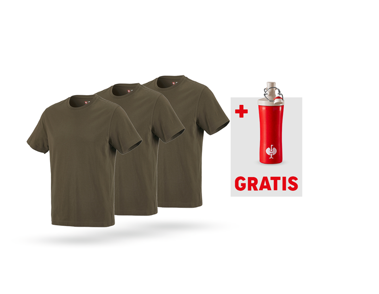 Hauptansicht, Bekleidung, 3x e.s. T-Shirt cotton + GRATIS Trinkflasche Clip, oliv