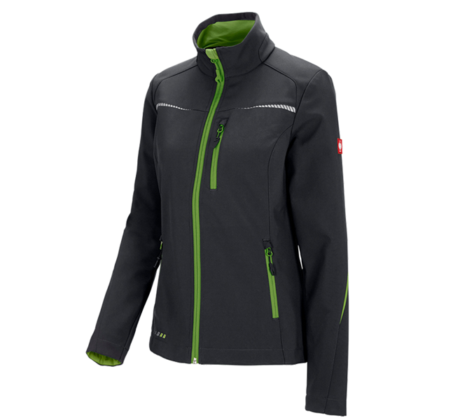 Hauptansicht, Neuheiten, Softshelljacke e.s.motion 2020, Damen, schwarz/seegrün