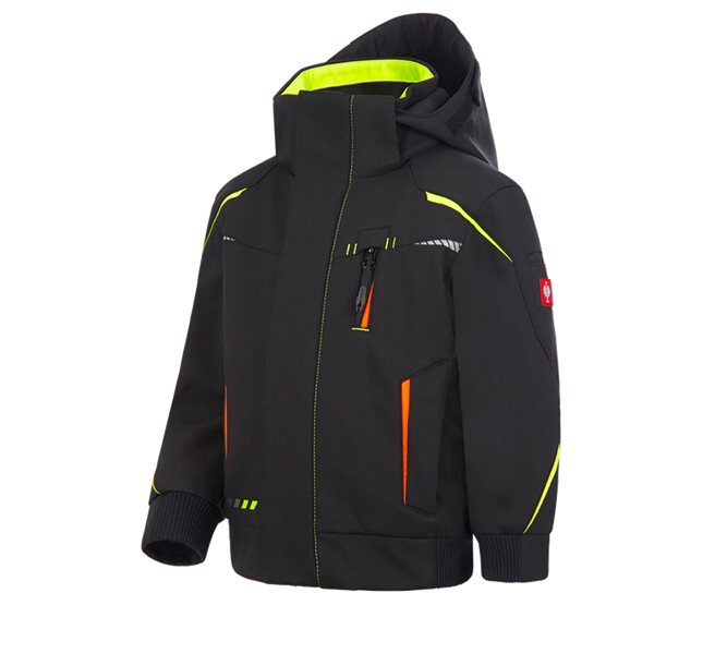 Hauptansicht, Winterjacken, Winter Softshelljacke e.s.motion 2020, Kinder, schwarz/warngelb/warnorange