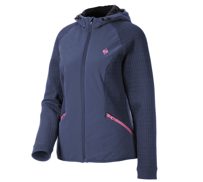 Hauptansicht, e.s.trail, Hybrid Kapuzenstrickjacke e.s.trail, Damen, tiefblau/tarapink