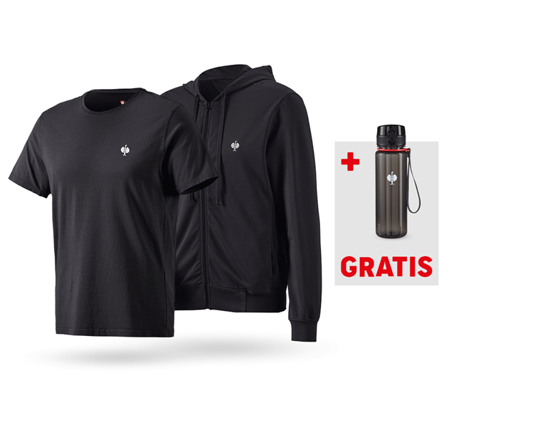 Hauptansicht, Aktions-Sets, SET: Kapuzensweatjacke + T-Shirt e.s.motion ten, oxidschwarz vintage