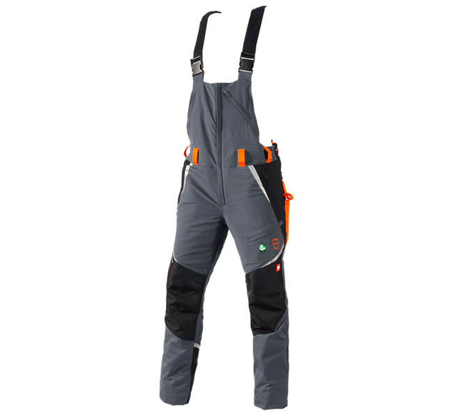 Hauptansicht, Galabau / Forst- und Landwirtschaft, e.s. Forst-Schnittschutz Latzhose, KWF, grau/warnorange