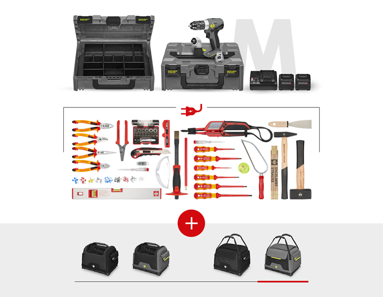 Hauptansicht, Artikelsuche, Werkzeug-Set Elektro + 18,0 V Akku-Multi-Schrauber, basaltgrau/acidgelb