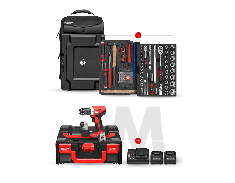 Hauptansicht, STRAUSSbox Taschen, STRAUSSbox Rucksack Set+18,0 V Multi Bohrschrauber, schwarz