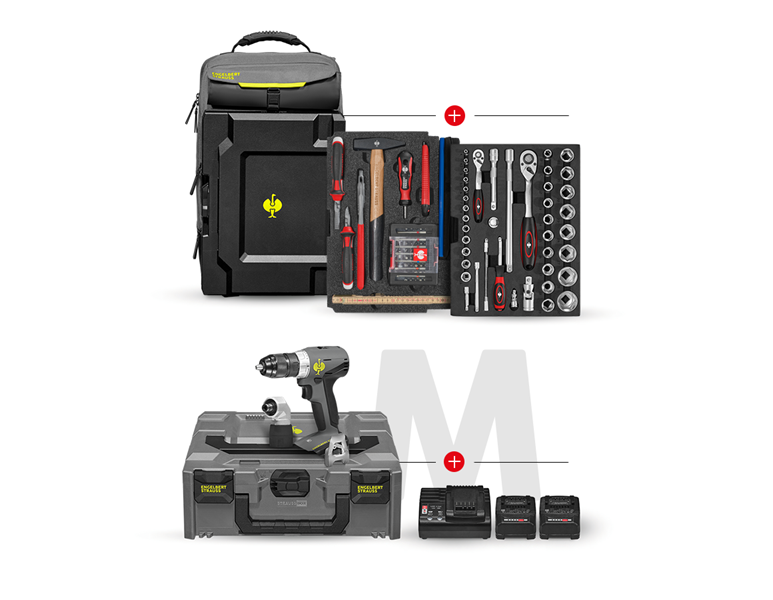 Hauptansicht, Werkzeuge, STRAUSSbox Rucksack Set+18,0 V Multi Bohrschrauber, basaltgrau/acidgelb
