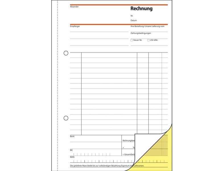 Hauptansicht, Betriebsbedarf, Sigel Formularbücher Rechnung