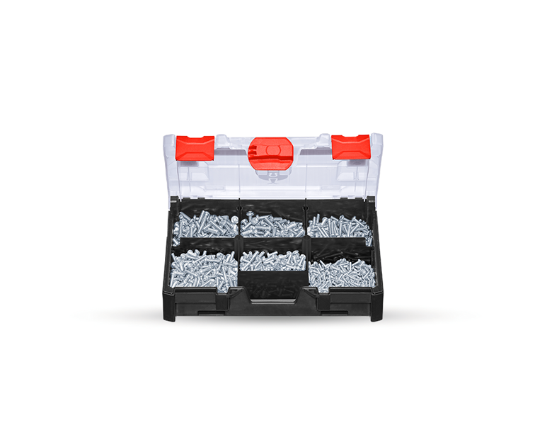 Hauptansicht, Schrauben, Linsenschrauben-Sort. DIN 7985 in STRAUSSbox mini