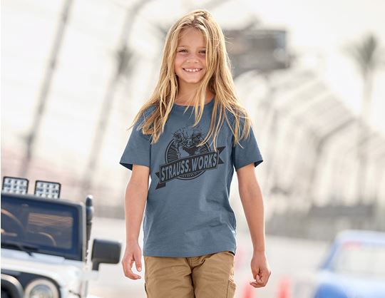 Ansicht 1, T-Shirt e.s.​iconic works, Kinder­, oxidblau