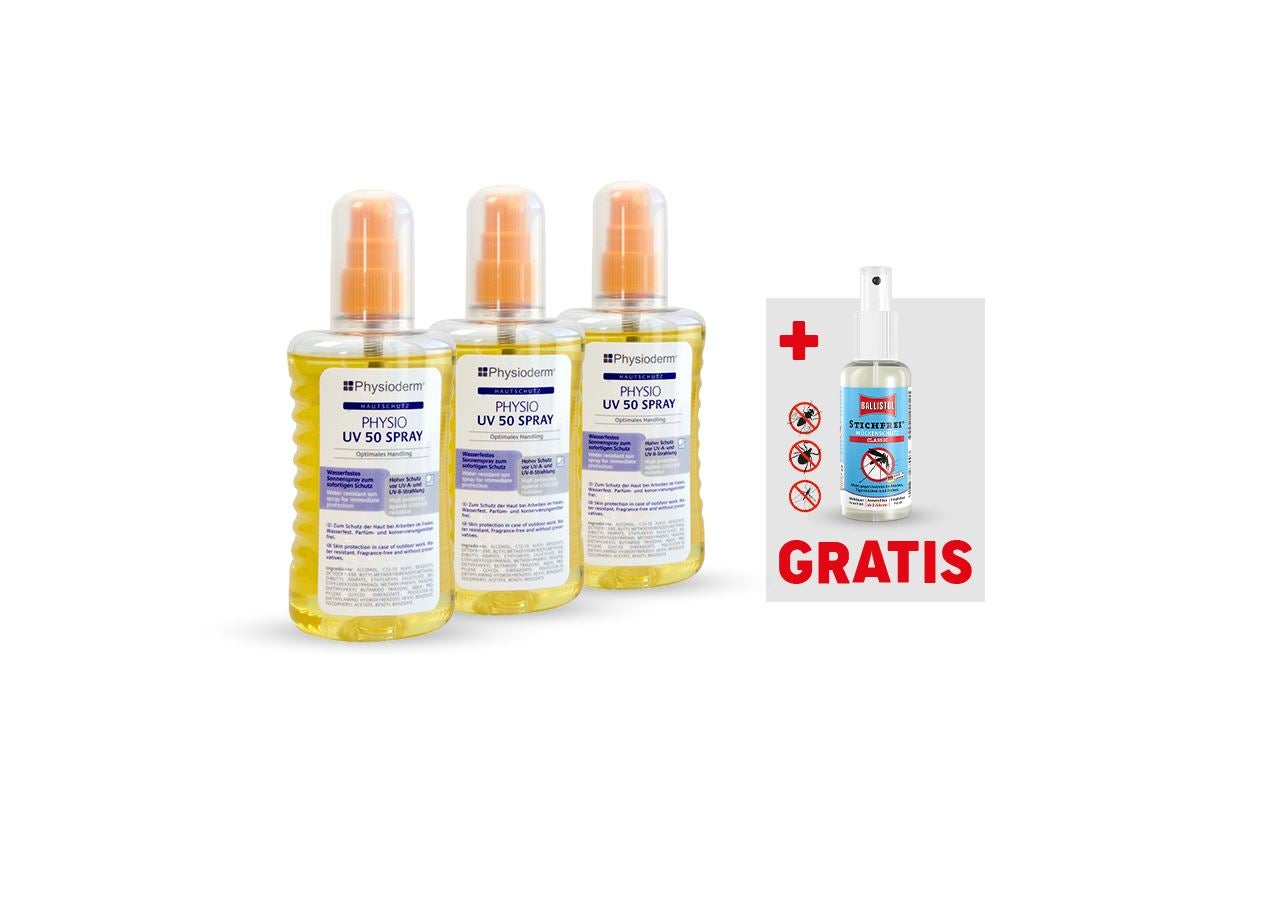 Handreinigung | Hautschutz: 3x UV Sonnenschutzspray LSF 50 + Ballistol