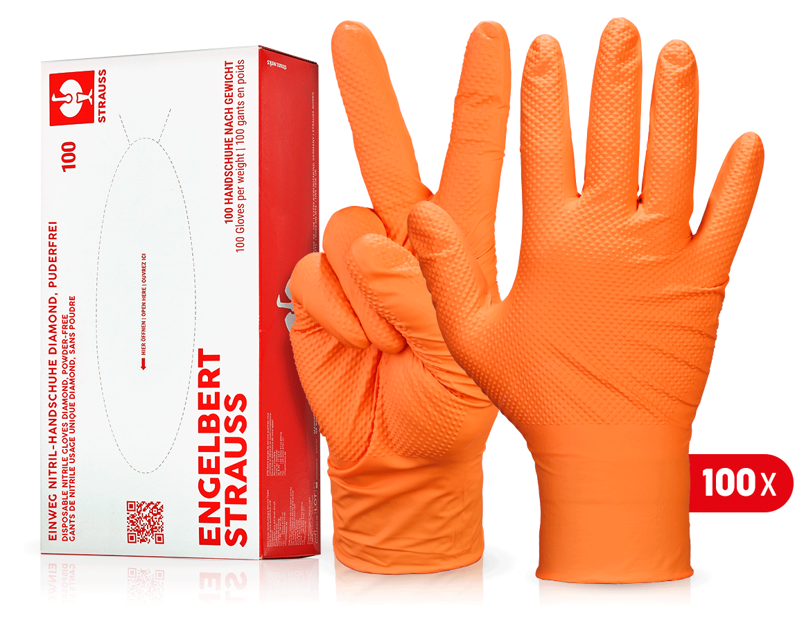 Einweghandschuhe: Einweg Nitril-Handschuhe Diamond, puderfrei + orange