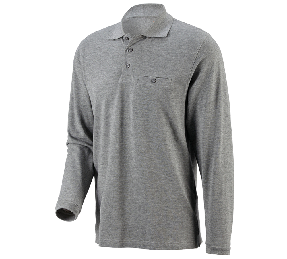 Themen: e.s. Longsleeve-Polo cotton Pocket + graumeliert