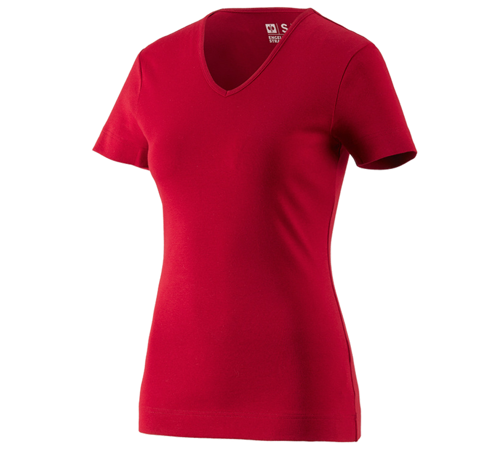 Shirts & Co.: e.s. T-Shirt cotton V-Neck, Damen + feuerrot