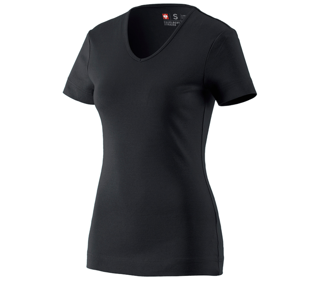 Shirts & Co.: e.s. T-Shirt cotton V-Neck, Damen + schwarz