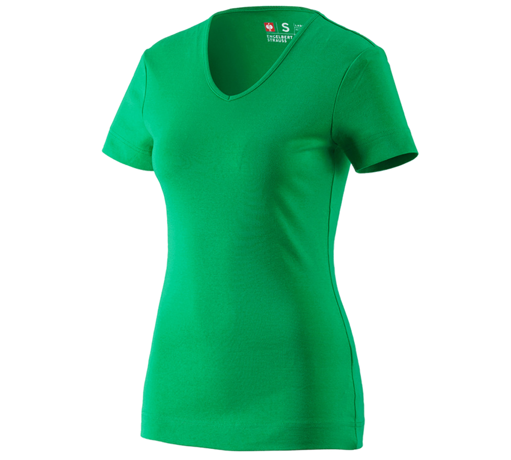 Shirts & Co.: e.s. T-Shirt cotton V-Neck, Damen + grasgrün