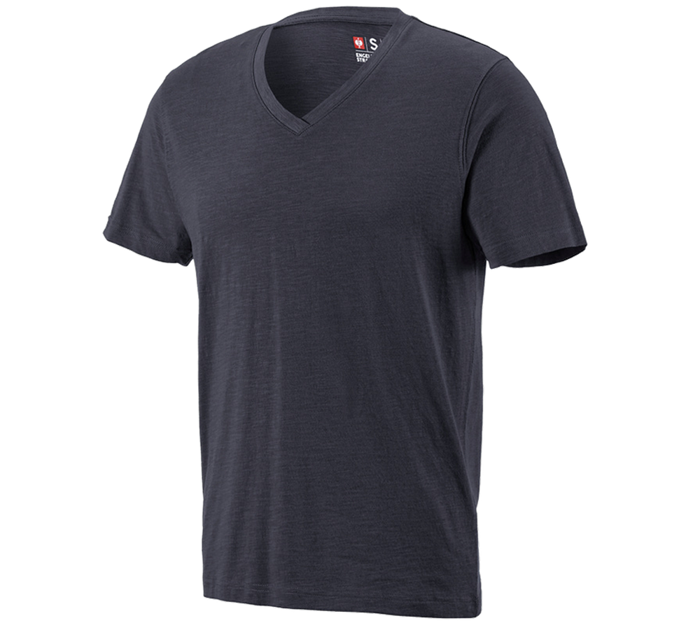 Shirts & Co.: e.s. T-Shirt cotton slub V-Neck + saphir