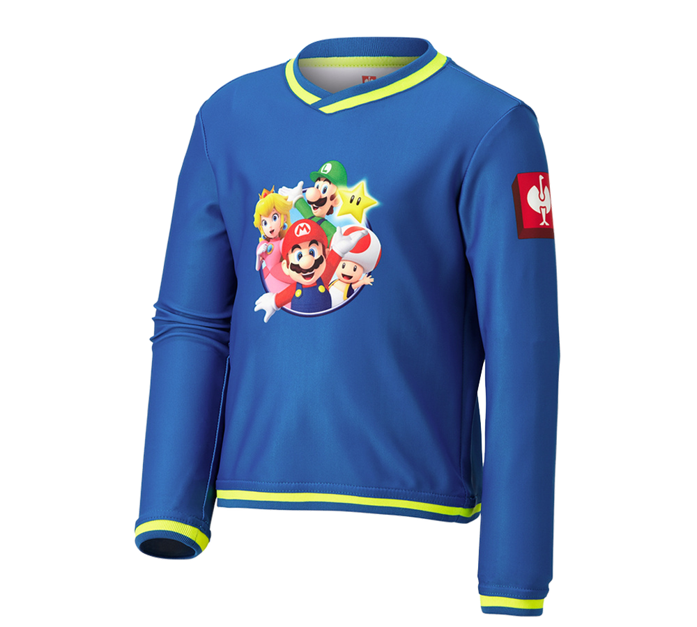 Shirts & Co.: Super Mario Funktions Longsleeve, Kinder + enzianblau