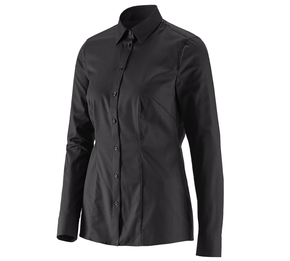 Shirts & Co.: e.s. Business Bluse cotton stretch, Damen reg. fit + schwarz