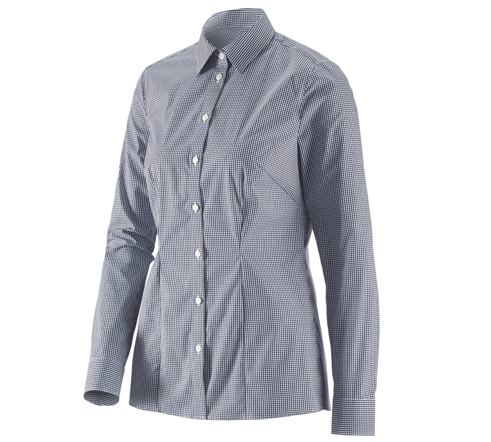 Shirts & Co.: e.s. Business Bluse cotton stretch, Damen reg. fit + dunkelblau kariert