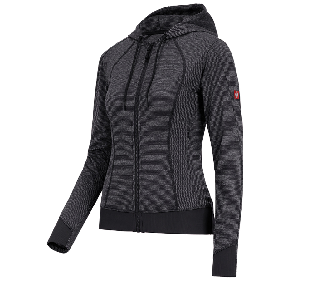 Jacken: e.s. Funktions Kapuzenjacke stripe, Damen + schwarz