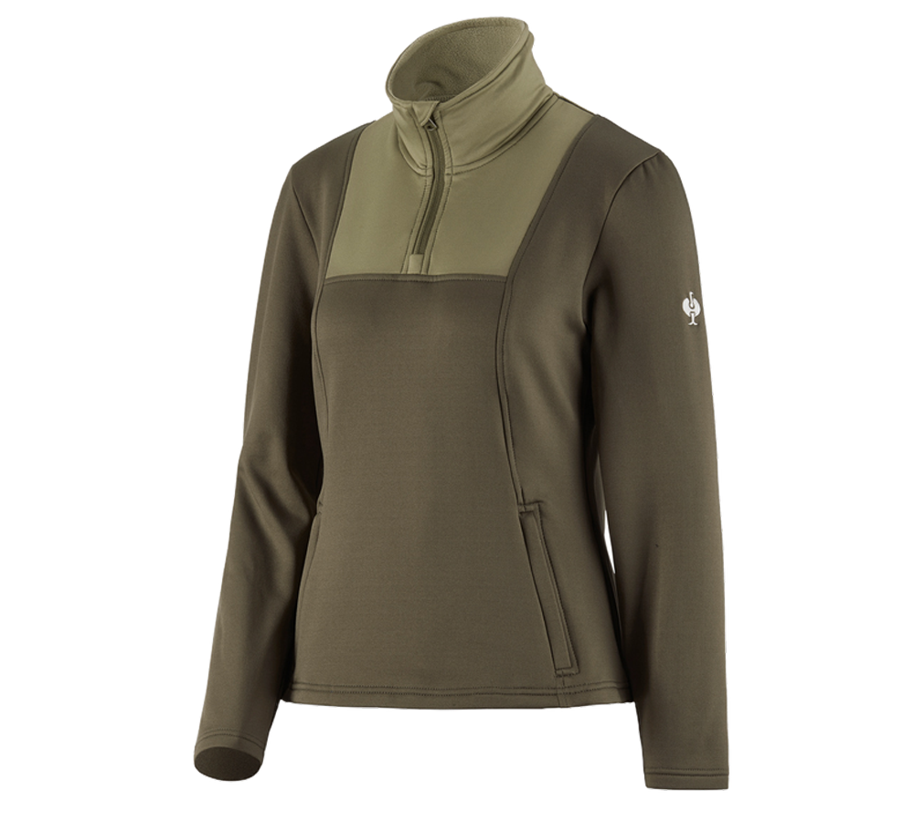 Shirts & Co.: Funktions-Troyer thermo stretch e.s.concrete,Damen + schlammgrün/stipagrün