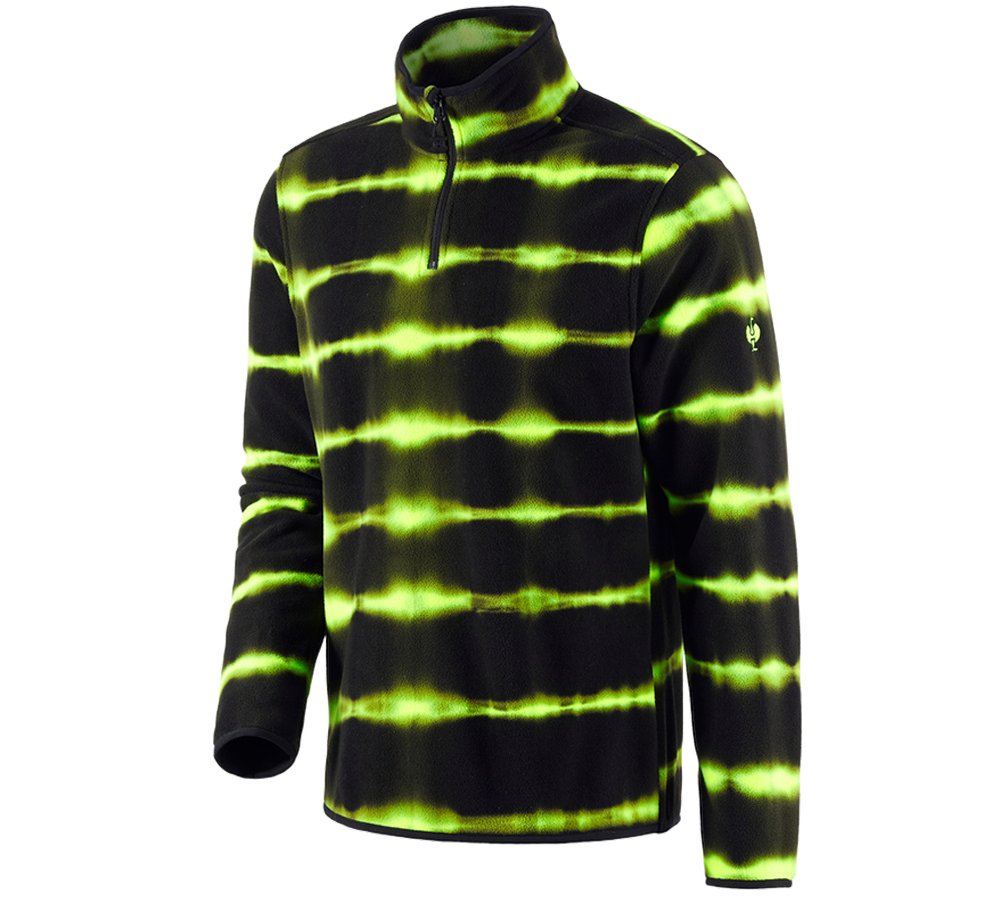 Shirts & Co.: Fleece Troyer tie-dye e.s.motion ten + schwarz/warngelb