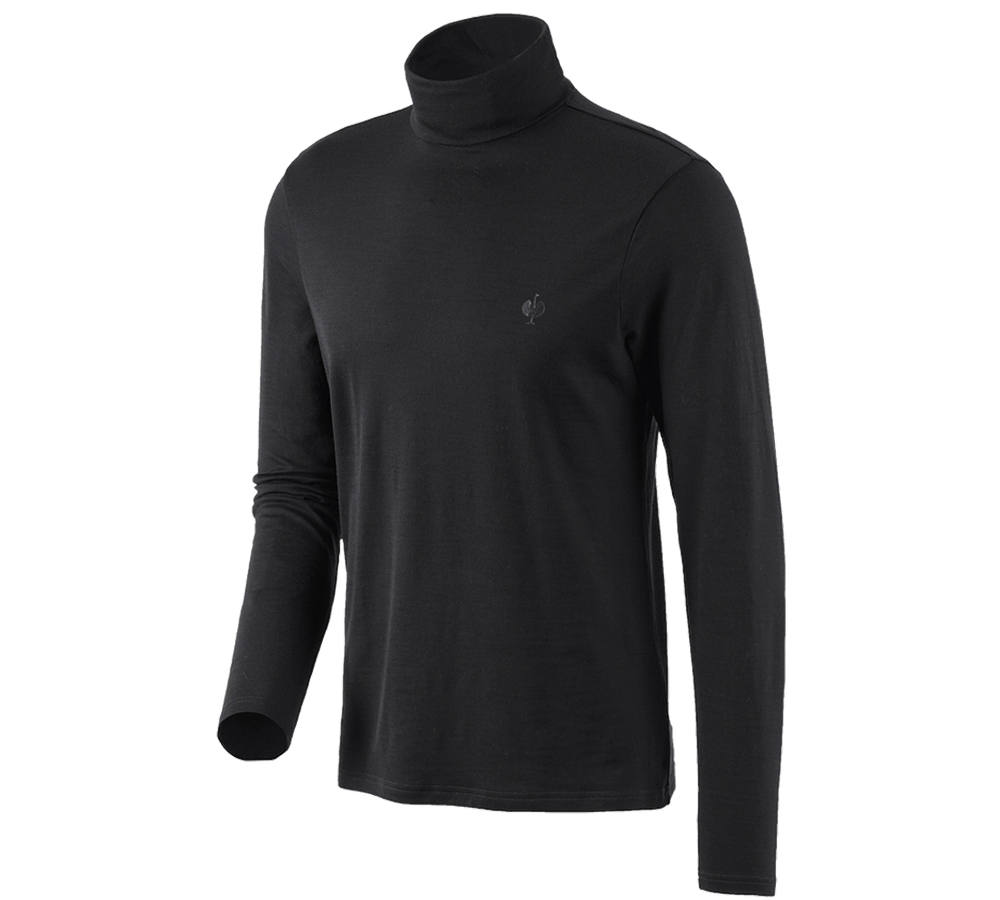 Shirts & Co.: Rollkragenshirt Merino e.s.trail + schwarz