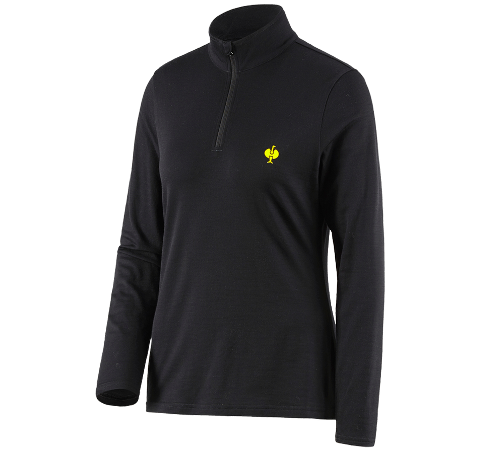 Shirts & Co.: Troyer Merino e.s.trail, Damen + schwarz/acidgelb