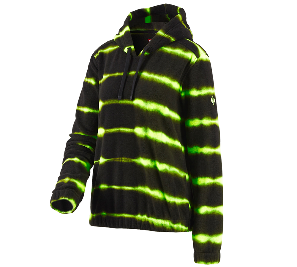 Themen: Fleece Hoody tie-dye e.s.motion ten, Damen + schwarz/warngelb
