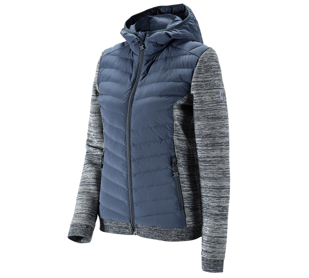 Jacken: Hybrid Kapuzenstrickjacke e.s.motion ten, Damen + schieferblau melange