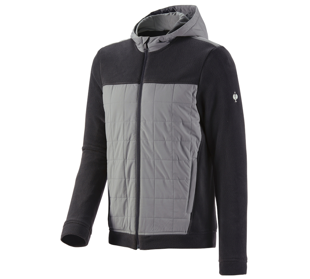 Jacken: Hybrid Kapuzenfleecejacke e.s.concrete + schwarz/basaltgrau