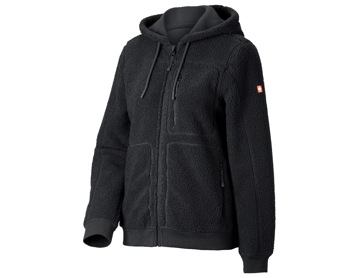 Jacken: Faserpelz Kapuzenjacke e.s.e:pic, Damen + schwarz