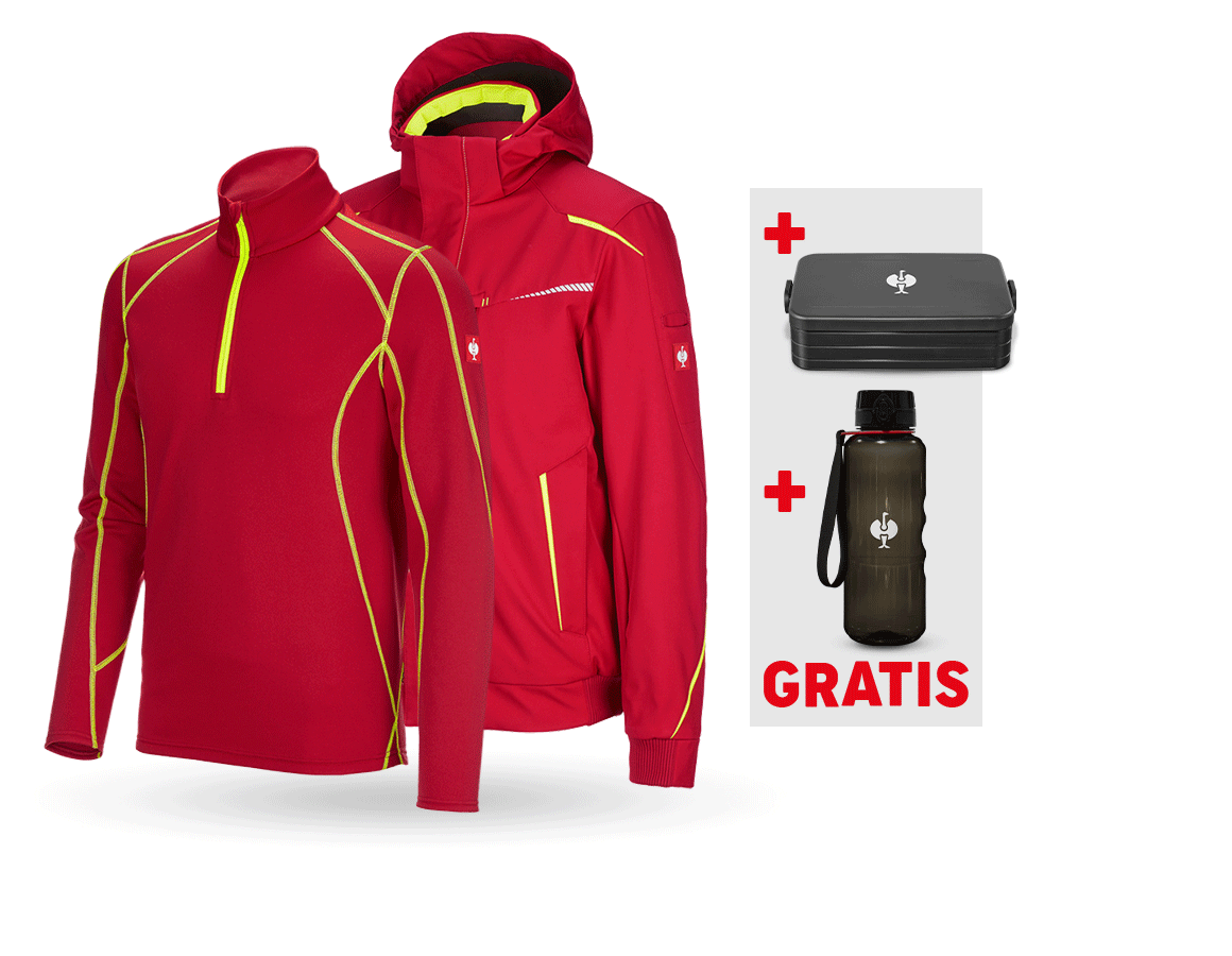 Bekleidung: SET:Winter Softshelljacke + Troyer e.s.motion 2020 + feuerrot/warngelb