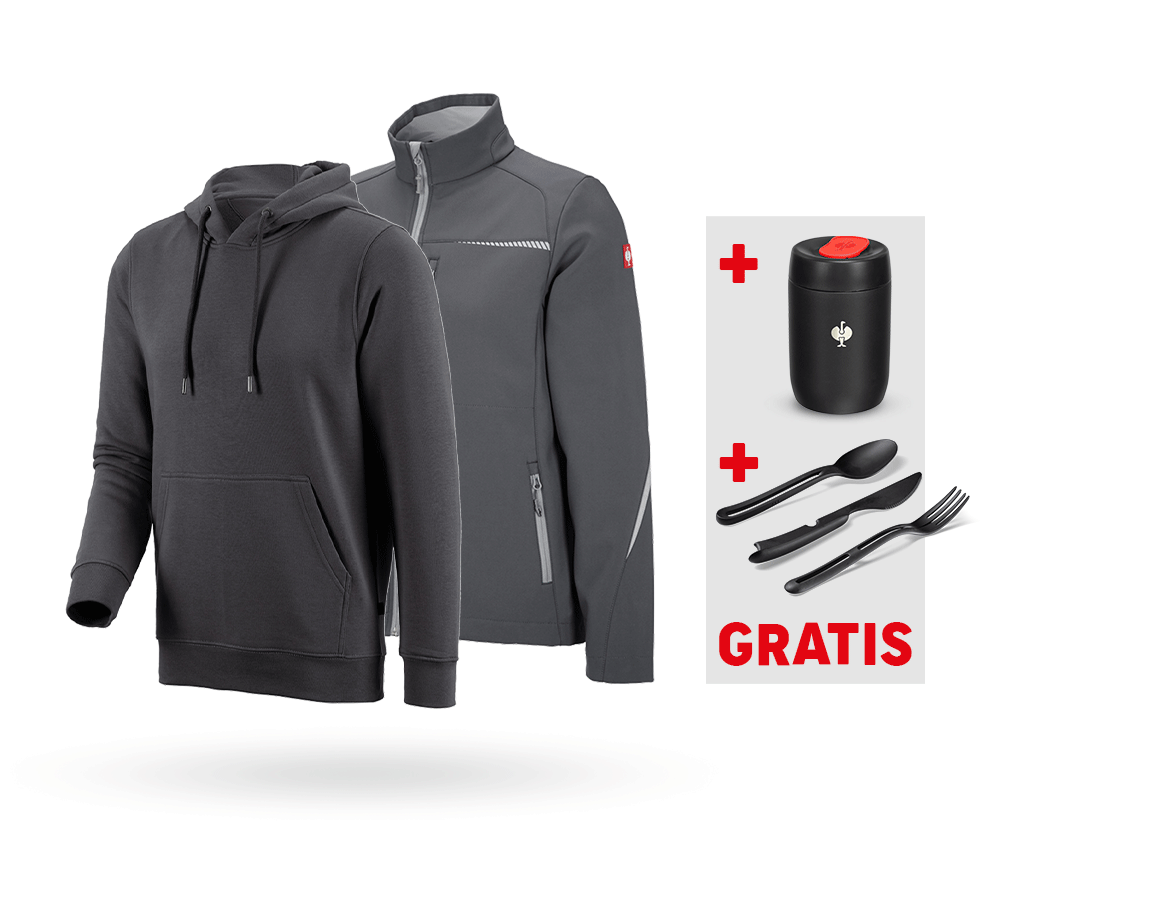 Jacken: SET: Softshelljacke e.s.motion 2020 + Hoody + anthrazit/platin