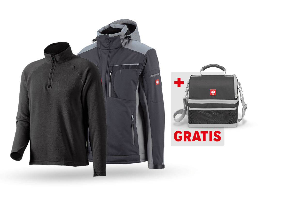 Größere Geschenke: SET: Softshelljacke e.s.motion+ Microfleece Troyer + graphit/zement