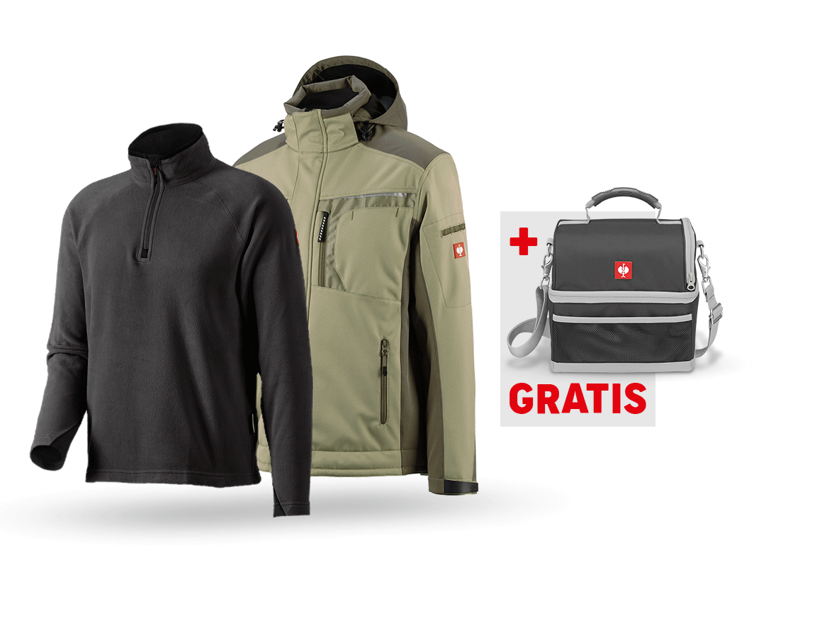 Größere Geschenke: SET: Softshelljacke e.s.motion+ Microfleece Troyer + schilf/moos