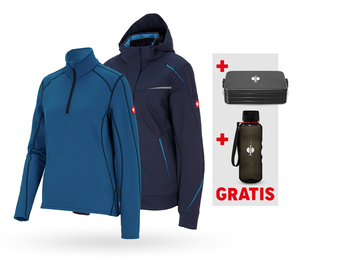 Bekleidungs-Sets: SET: Winter Softshellj. e.s.motion 2020+Troyer,Da. + dunkelblau/atoll