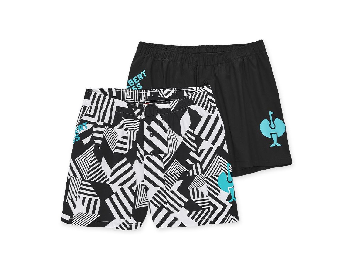 Unterwäsche | Thermokleidung: Boxer Shorts cotton stretch e.s.trail, 2er Pack + schwarz/lapistürkis+schwarz/weiß/lapistürkis