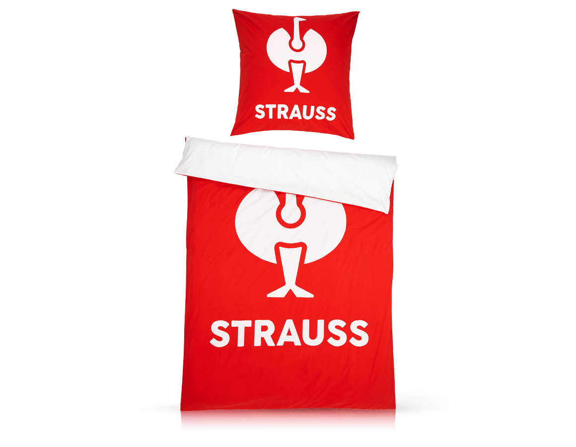 Accessoires: e.s. Bettwäsche + straussrot/weiß