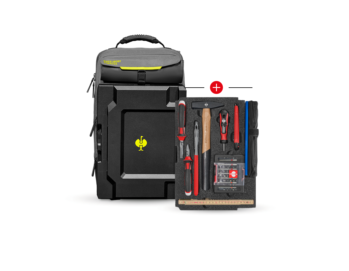 STRAUSSbox System: Einlage Allround Classic + STRAUSSbox Rucksack + basaltgrau/acidgelb