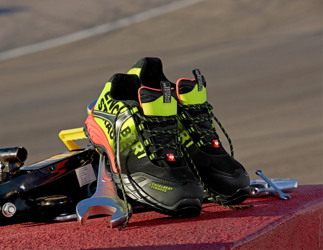 S1: e.s. S1 Sicherheitshalbschuhe Merak + schwarz/warngelb/warnorange