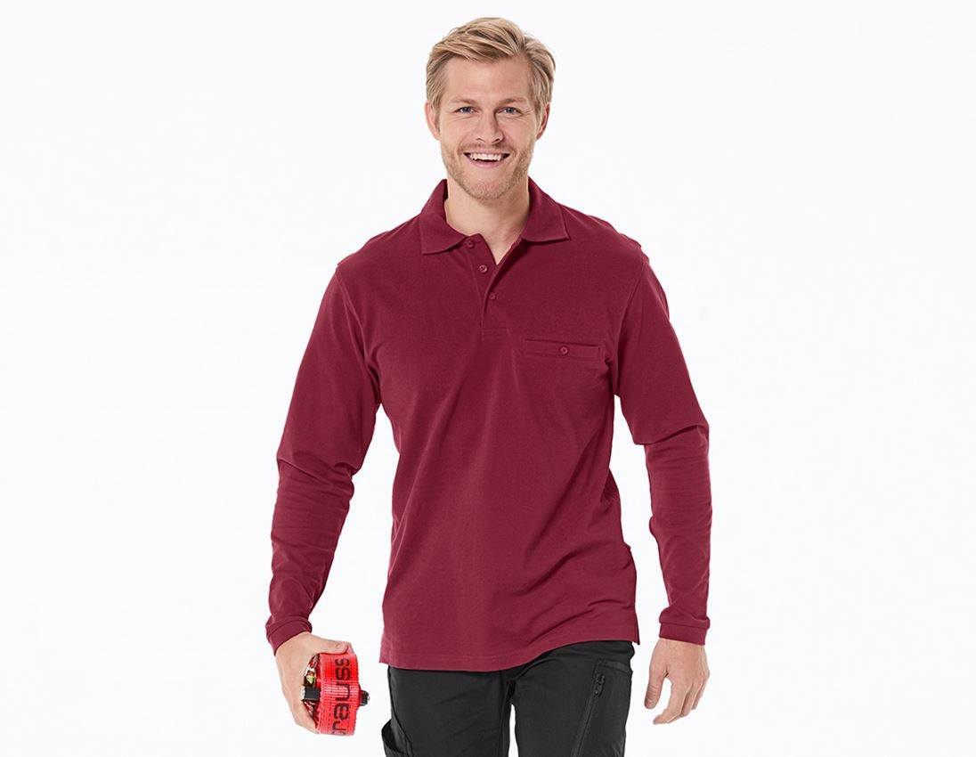 Shirts & Co.: e.s. Longsleeve-Polo cotton Pocket + bordeaux