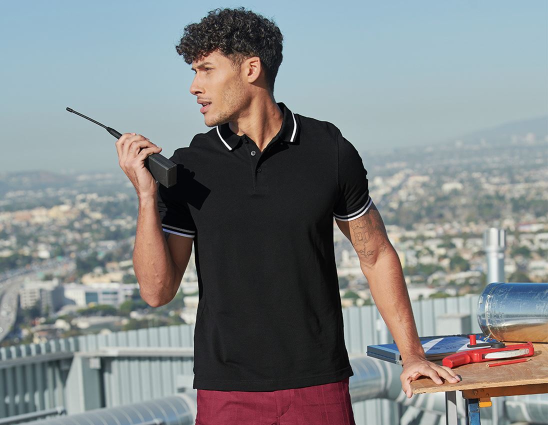 Shirts & Co.: e.s. Polo-Shirt cotton Deluxe Colour + schwarz/silber
