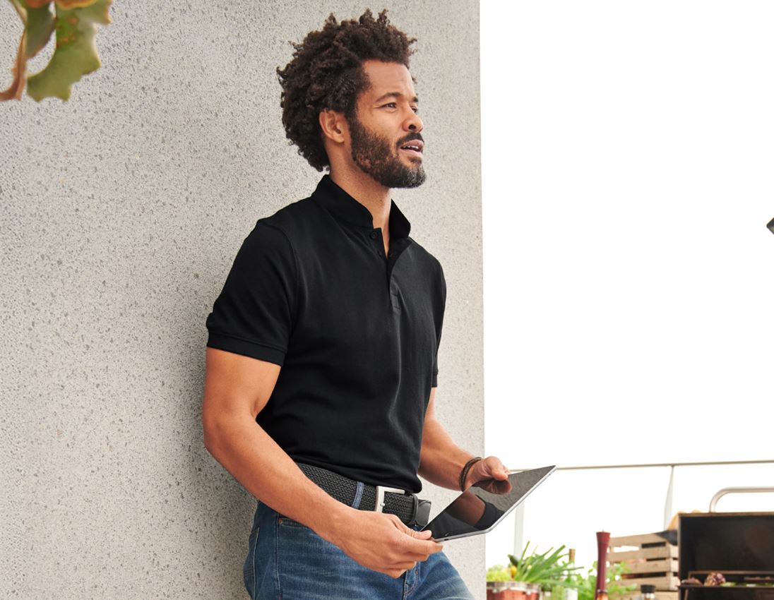 Shirts & Co.: e.s. Polo-Shirt cotton Mandarin + schwarz 1