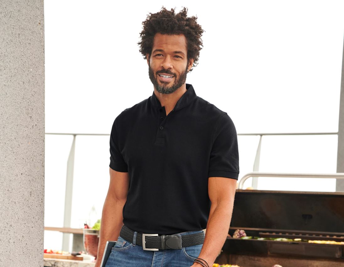 Shirts & Co.: e.s. Polo-Shirt cotton Mandarin + schwarz