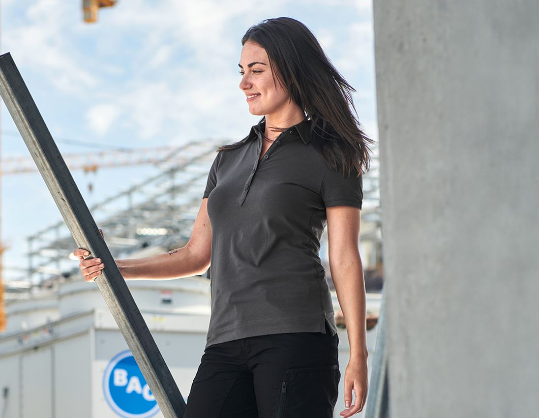 Shirts & Co.: e.s. Polo-Shirt cotton stretch, Damen + anthrazit