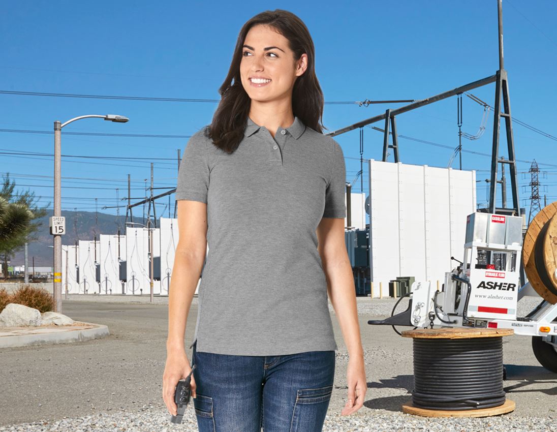 Shirts & Co.: e.s. Piqué-Polo cotton stretch, Damen + graumeliert