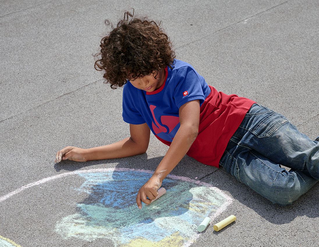 Shirts & Co.: e.s. Piqué-Shirt colourblock, Kinder + kornblau/feuerrot 1